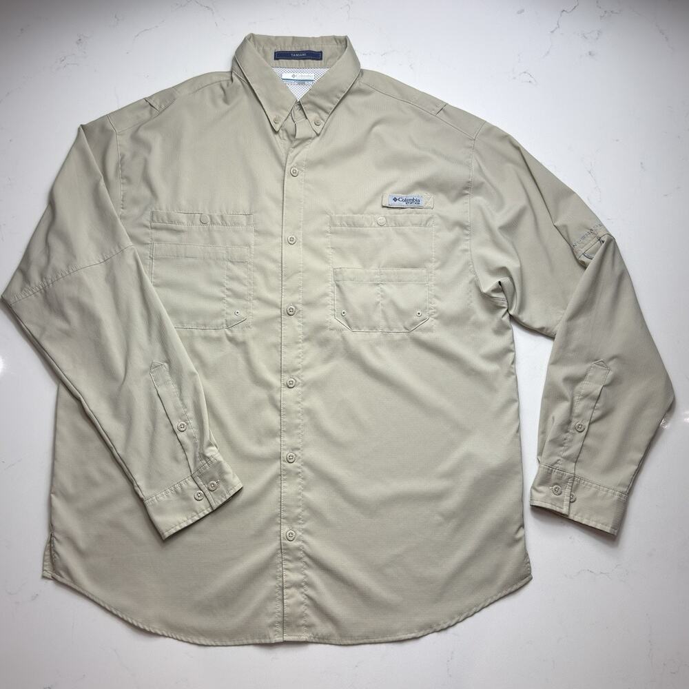 Columbia PFG Men's XL Tamiami II Long Sleeve Fishing Shirt - Fossil / Khaki - Picture 3 of 15